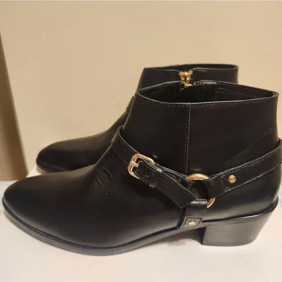 New J. Crew "Remi" Black Leather w/Harness Ankle Boots Size 7.5 (Retail $268) - Picture 1 of 9